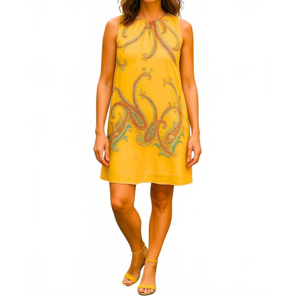 NEW DIVA USA paisley print chiffon frill dress in bold yellow